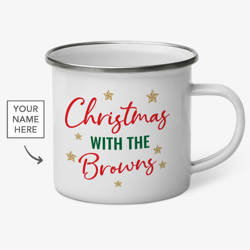 Personalised Christmas With Enamel Mugs