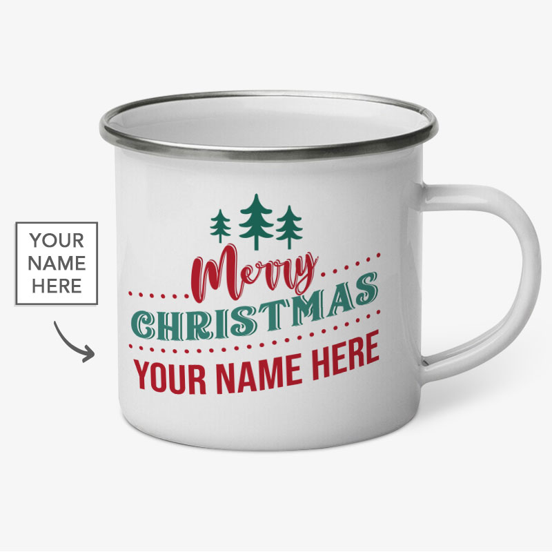 Custom Your Name Here Christmas Enamel Mugs