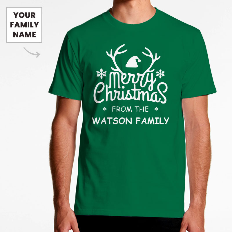 Custom Mens Merry Christmas Your family Name Tshirt