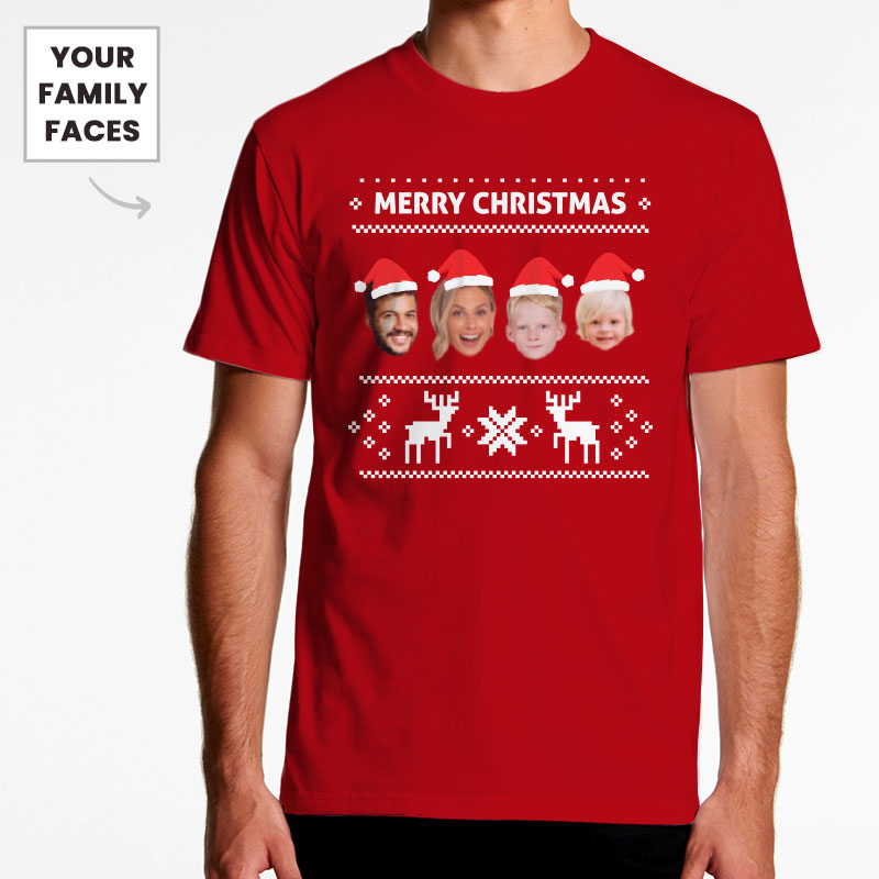 Custom Mens Merry Christmas Face Tshirt