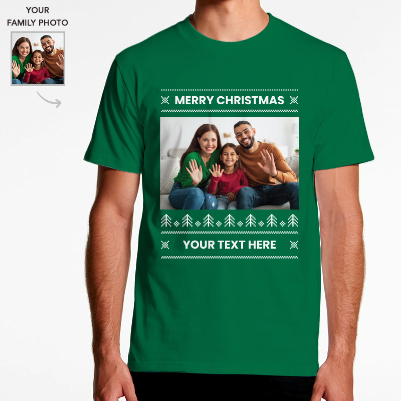 Custom Mens Christmas Your Text Here With Photo Tshirt
