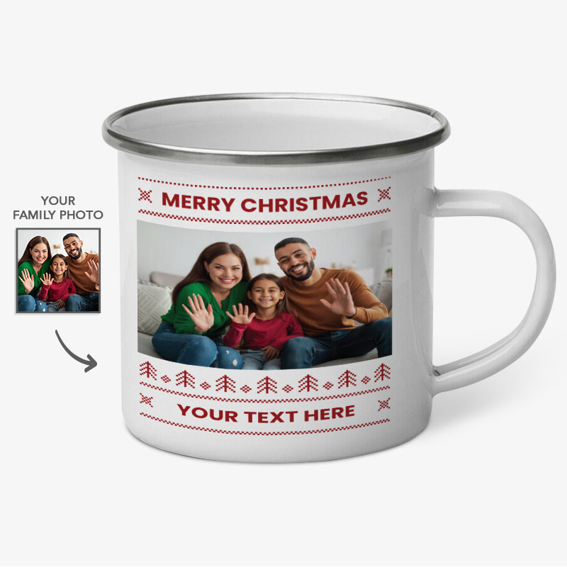 Custom Photo Merry Christmas Enamel Mugs
