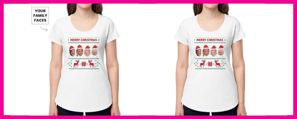 Women Custom Your Family Faces Christmas T shirt ()